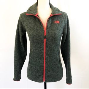 North Face olive zip up w/ orange accents